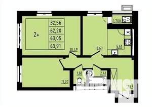 2-к квартира, строящийся дом, 63м2, 2/25 этаж