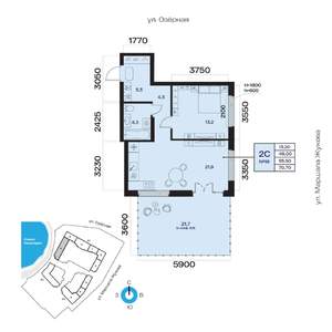 2-к квартира, вторичка, 56м2, 3/32 этаж