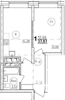 1-к квартира, строящийся дом, 39м2, 2/28 этаж